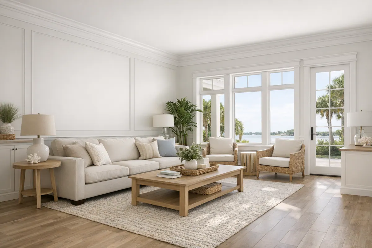 Finished Coastal Living Room Trim