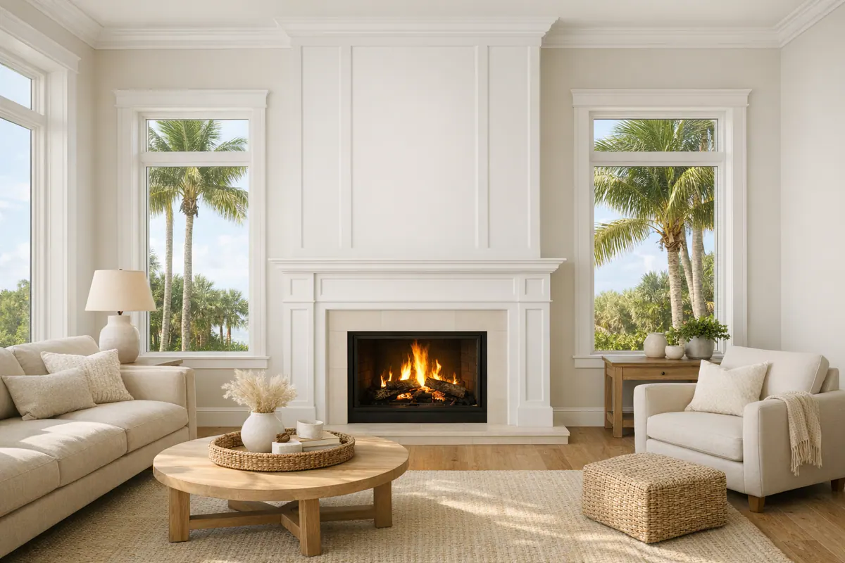 Finished Coastal Fireplace Feature Wall