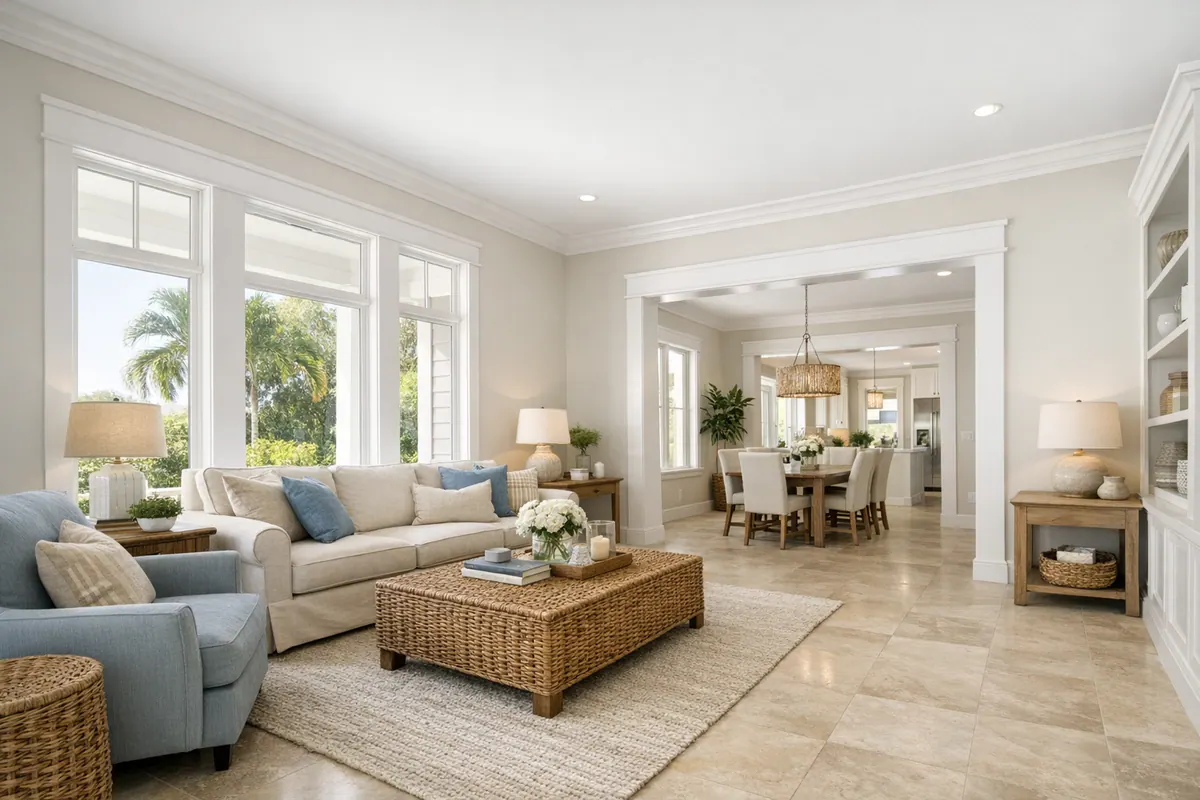 Finished custom casing in a coastal living space