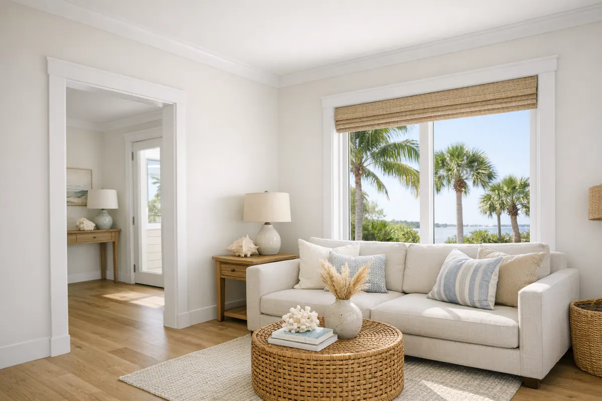 Finished Coastal Living Room Casing