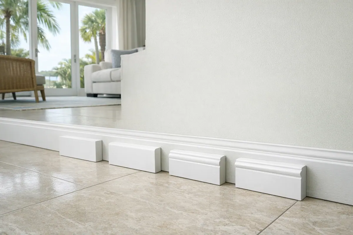 Baseboard Profile Selection in Coastal Living Room