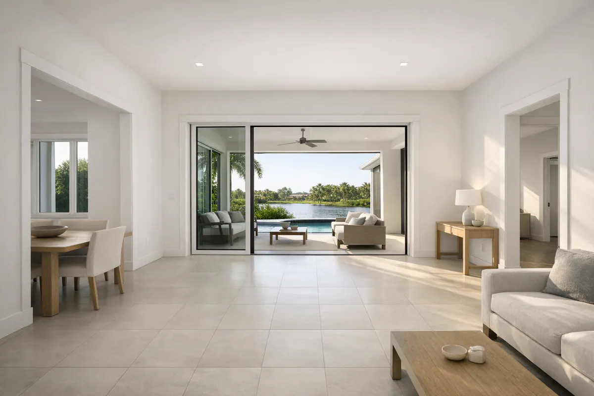 Bright Florida Great Room With Modern Flat Trim