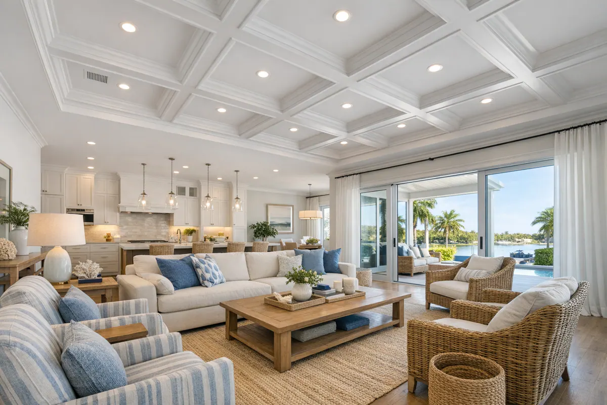 Finished Coffered Ceiling in Florida Great Room
